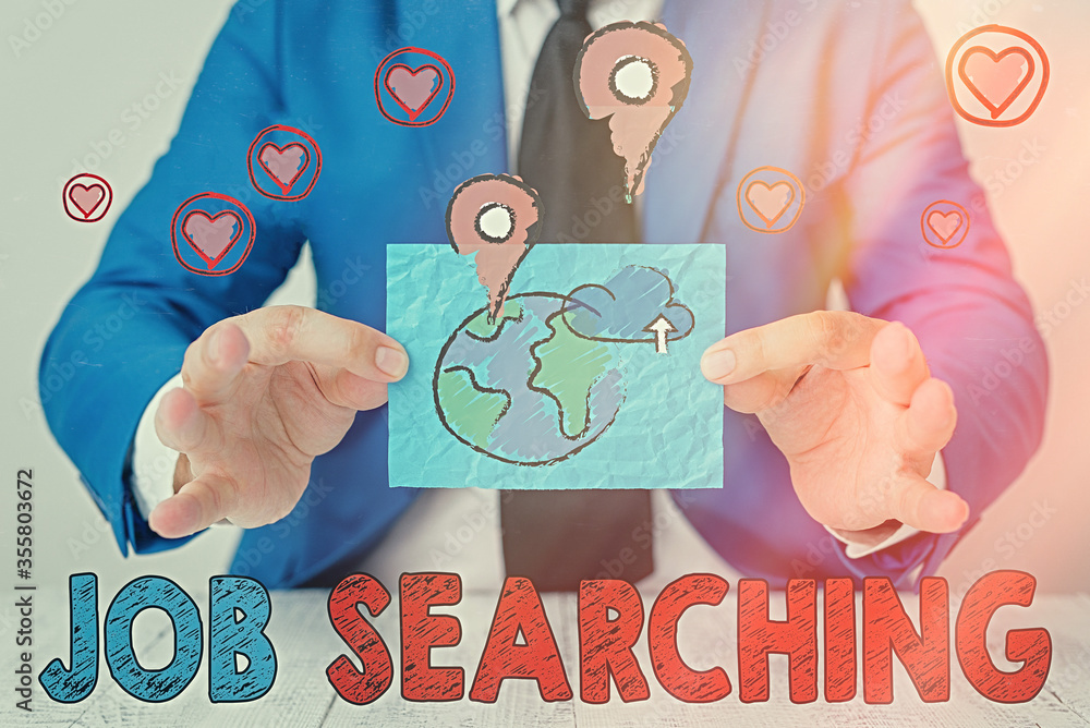 Poster writing note showing job searching. business concept for listing the possible occupation that you ar