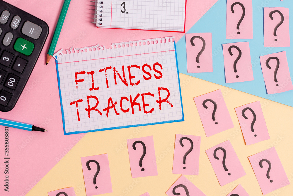 Poster writing note showing fitness tracker. business concept for a monitoring device that records any heal