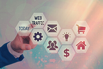 Conceptual hand writing showing Web Traffic. Concept meaning amount of web users and attempted...