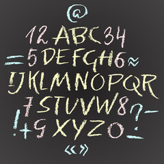 Fototapeta na wymiar Handwritten vector chalked alphabet. Imitation texture of chalk. Modern hand drawn alphabet. Isolated letters.