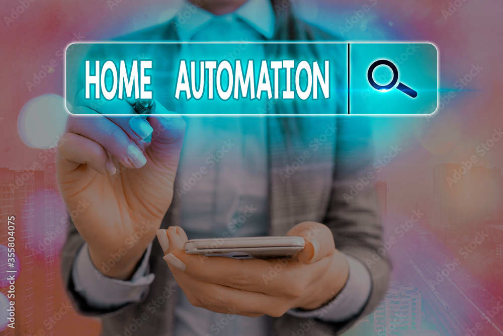 Poster writing note showing home automation. business concept for monitoring the electrical activity of the