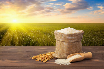 rice on table against the green field