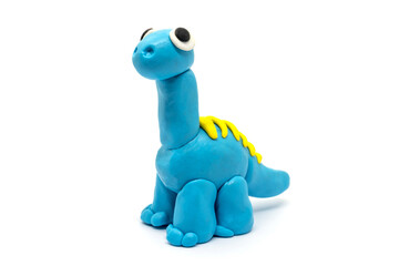 Play dough Brachiosaurus on white background. Handmade clay plasticine