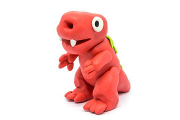 Play dough Tyrannosaurus on white background. Handmade clay plasticine