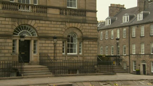 Lockdown shot of residential building entrance in city - Edinburgh, Scotland