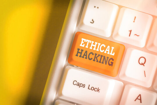 Writing note showing Ethical Hacking. Business concept for a legal attempt of cracking a network for penetration testing