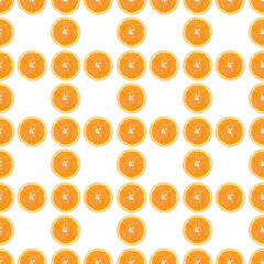 Seamless pattern of isolated slices of orange. Wallpaper for background, design and packaging