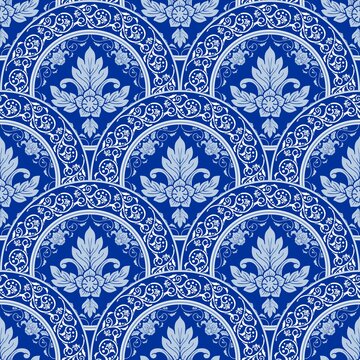 illustration Royal indigo blue Porcelain Thai flower traditional ornamental element style design for seamless pattern vector 