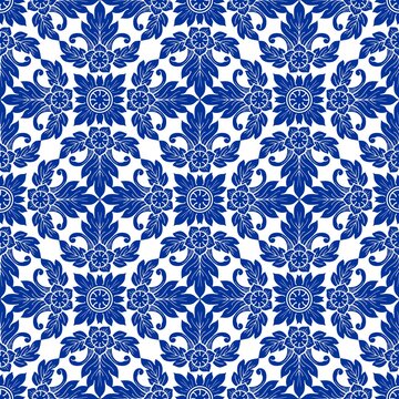 illustration Royal indigo blue Porcelain Thai flower traditional ornamental element style design for seamless pattern vector 
