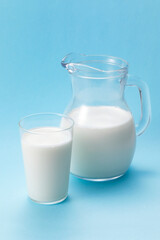 グラスに入った牛乳 (青い背景)　Milk in a glass(blue  background)