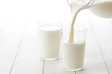 牛乳をグラスに注ぐ　Pouring milk into a glass