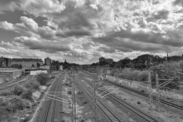 Railway in Schoneberg in black and white