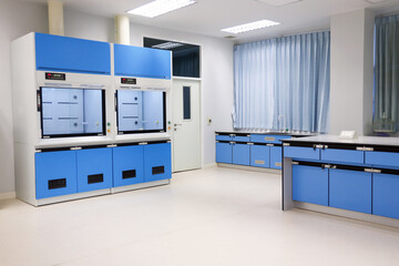 Laboratory fume hoods in science classroom interior of university college for protect the user from...