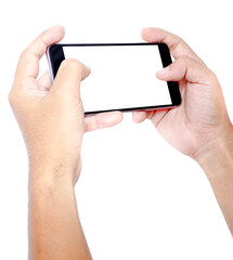 Touch screen smartphone, in a hand