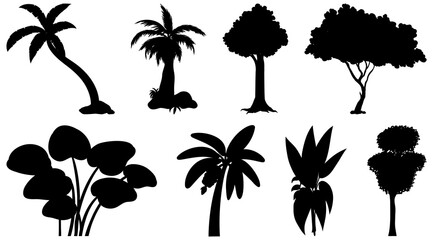 Fototapeta na wymiar Set of plant and tree silhouette