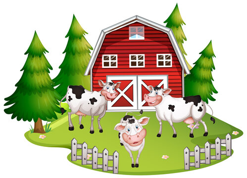 Isolated farm scene with cow