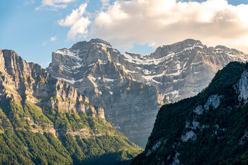 Glarner alps view in Spring with the snow on the top of the peaks