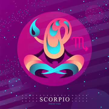 Modern magic witchcraft card with astrology Scorpio zodiac sign. Scorpion logo design
