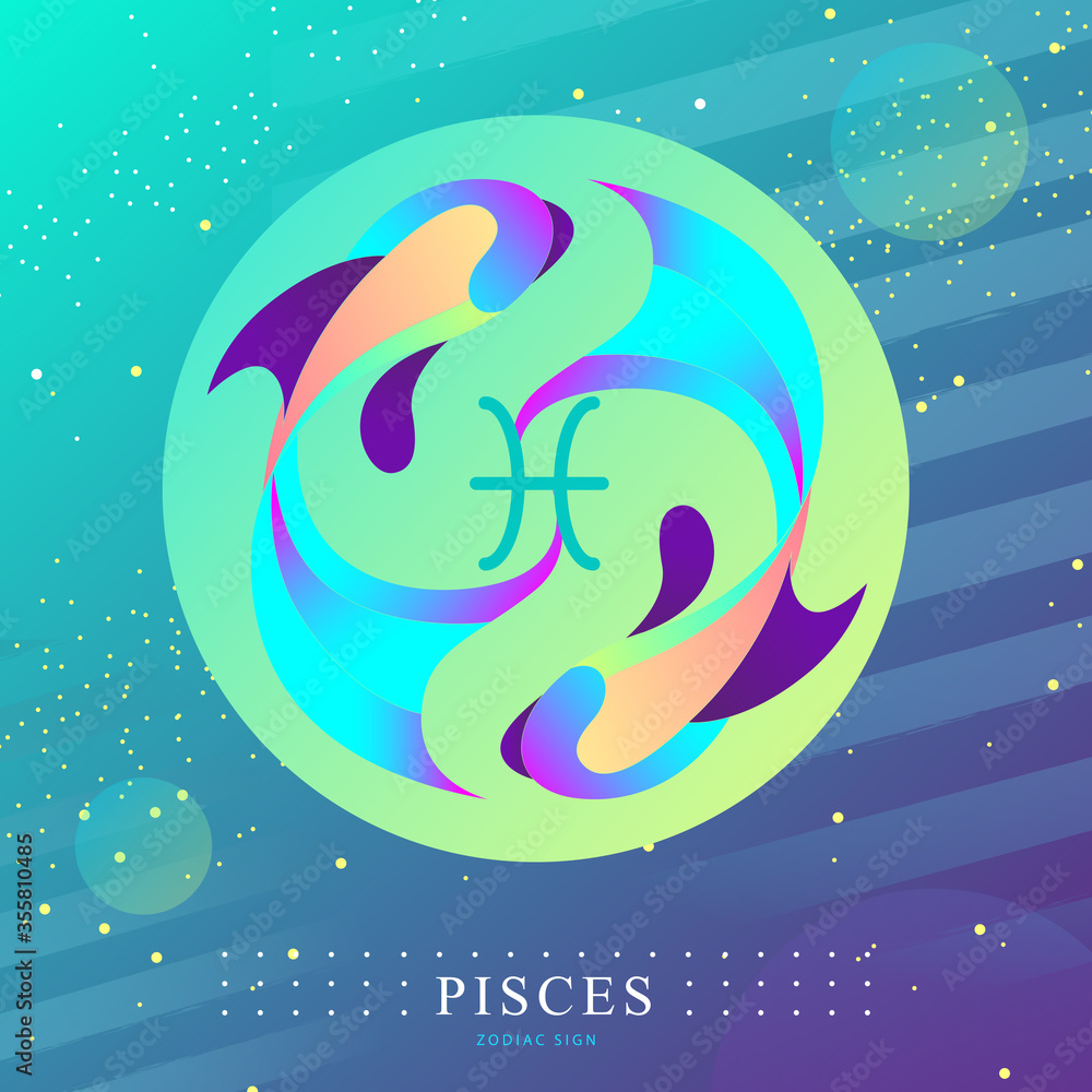 Wall mural modern magic witchcraft card with astrology pisces zodiac sign. koi fish logo design