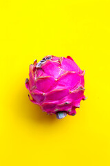 Fototapeta premium Dragon fruit, pitaya on yellow background.