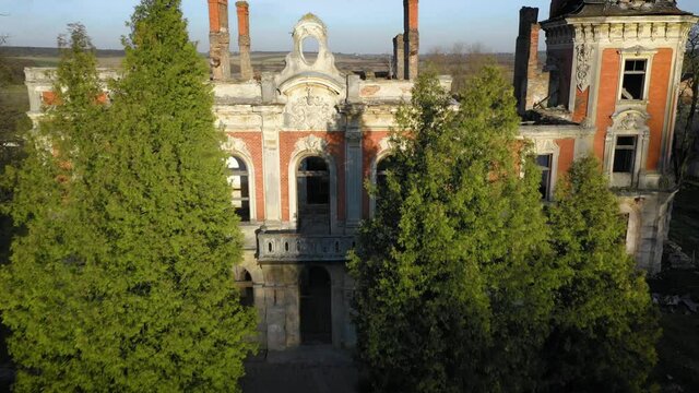 Aerial view of the ruins of Tartakivsky castle, Lviv region, Ukraine