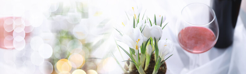 Glass with grape red semi-dry wine. Valentine's day concept background. Gift for the holiday. Sweet sparkling wine.