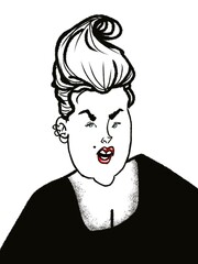hand drawn portrait of cute funny plump woman talking