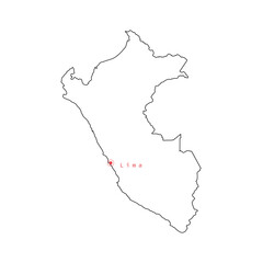 Vector illustration of outline Peru map with capital city Lima. .