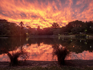 Spectacular Lakeside Sunset with Reflections