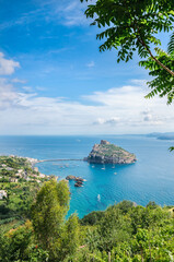 Vertical lanscape: Aragonese fortress in Ischia island, Italy