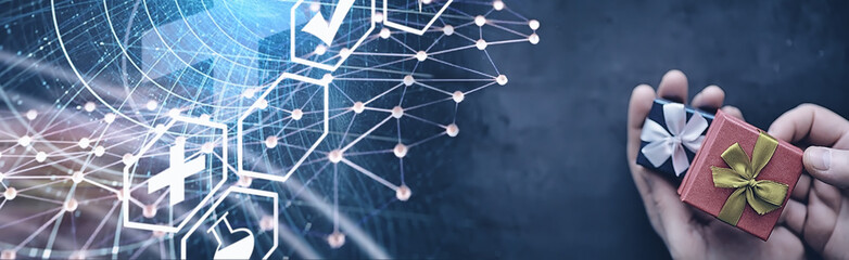 The concept of the world coronavirus pandemic. The geographical location of the virus. China flag and virus model and gift box.