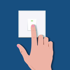 drawing human hand push to turn on or off power switch concept for save energy vector illustrations