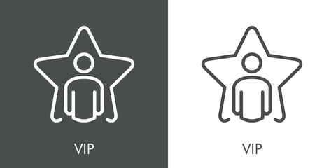 Icono plano lineal palabra VIP con hombre en estrella en fondo gris y fondo blanco © teracreonte