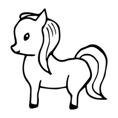 Hand drawn horse (pony). Cartoon horse (pony) outline doodle style. Vector transparent illustration isolated on white background. Decoration for greeting cards, posters, flyers, prints for clothes.