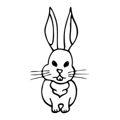 Hand drawn hare. Cartoon hare outline doodle style. Vector transparent illustration isolated on white background. Decoration for greeting cards, posters, flyers, prints for clothes.