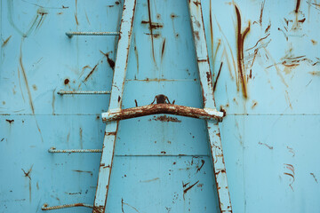 Blue metal wall with grunge rust texture