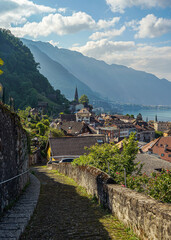 Fototapeta na wymiar Beautyiful over the old town of Montreux, Switzerland. 
