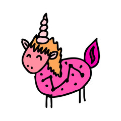 Cute Unicorn Standing Vector Icon Illustration. Unicorn Mascot Cartoon Character. Animal Icon Concept White Isolated. Flat Cartoon Style Suitable for Web Landing Page, Banner, Flyer, Sticker, Card