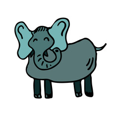 Funny beautiful African elephant. Cute animal from wild. Cartoon elephant, animal from the zoo. Indwelling in Asia and the African lands of savannah, and tropical forests. Vector illustration.
