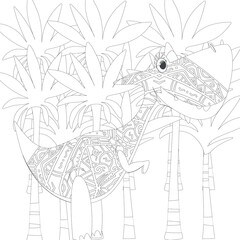 Coloring book for children with a dinosaur   in cartoon style, tyrannosaurus