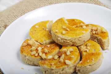 Peanut cookies or kue kacang, a sweet snack that made from peanuts. One of famous snack in Indonesia.
