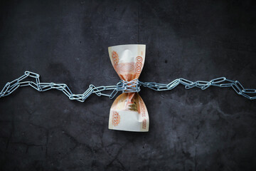 Business concept. The depreciation of the national currency. Bill with the inscription 