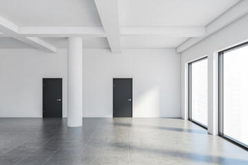 Empty white office interior with doors