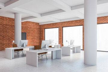 Brick loft open space office corner with columns