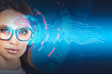 Young woman in glasses, AI interface