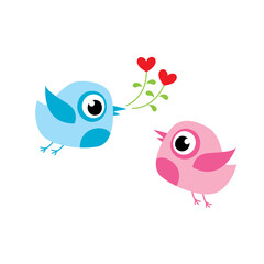 cute bird couple valentine greeting vector