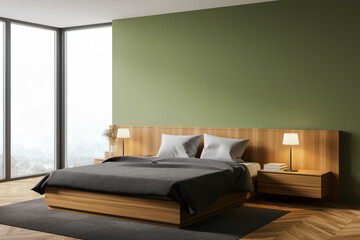 Green master bedroom corner with window