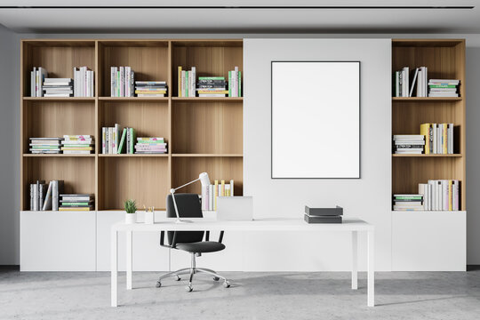 White CEO Office Interior With Poster