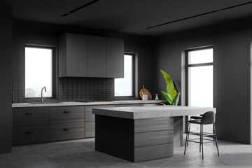 Dark grey kitchen corner with bar