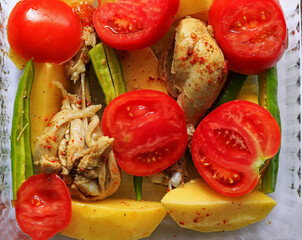 Chicken dish with potatoes and tomatoes